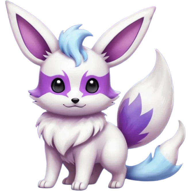 Shiny White with Violet and Indigo markings and nebula markings Eevee-Minccino-Zangoose-Pokémon-Fakémon-fusion-hybrid-creature emoji
