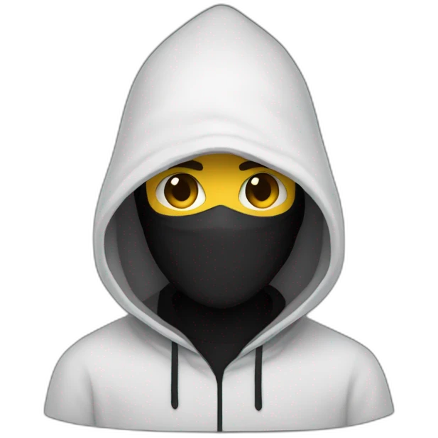 Developer with a black hood behind his computer and focus on his code  emoji