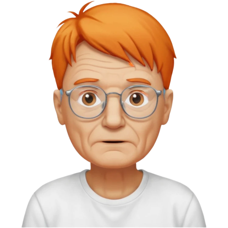 old man, orange hair, no mustache, wearing glasses, long face, wearing a white t-shirt emoji