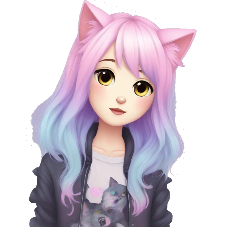 Gorgeous Cute Edgy Pastel Gradient Beautiful Anime Emo CatLady emoji