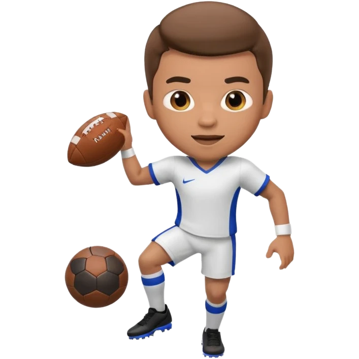 male memoji, man in a sports uniform with a football, energetic expression emoji
