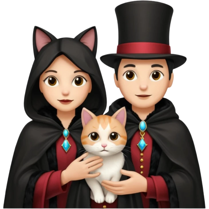 magician couple and their pet cat emoji