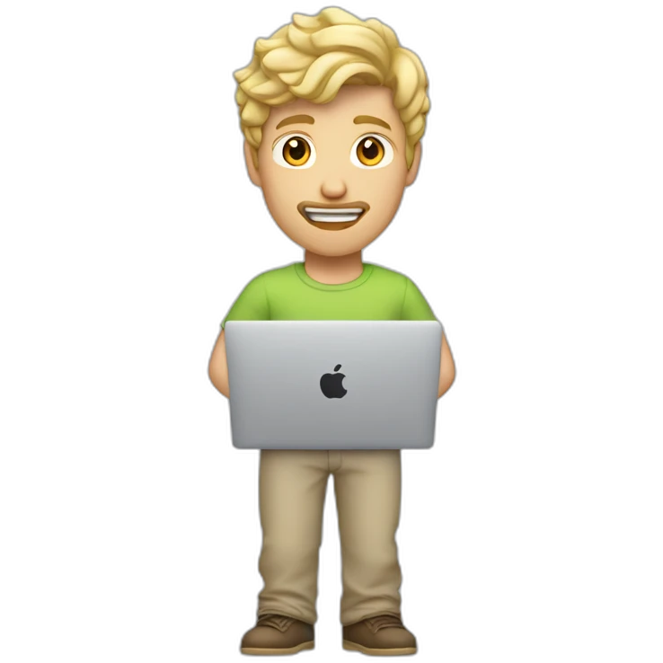 blonde male with macbook, slightly curly hair and medium facial hair and undercut haircut emoji