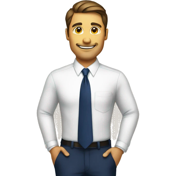 A man with white shirt navy blue tie raising a board emoji