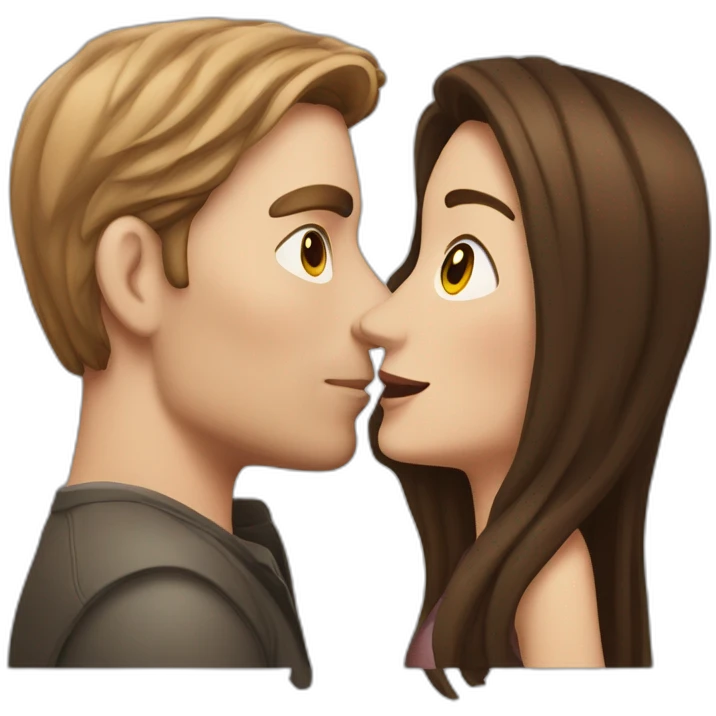 White Man with dark hair kissing white woman with long brown hair emoji