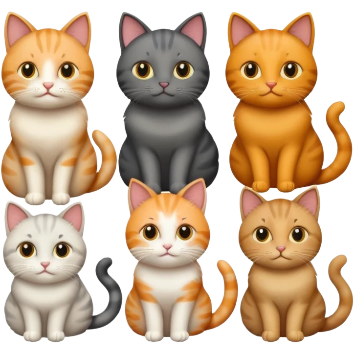 6 cats with different natural coloured coats emoji