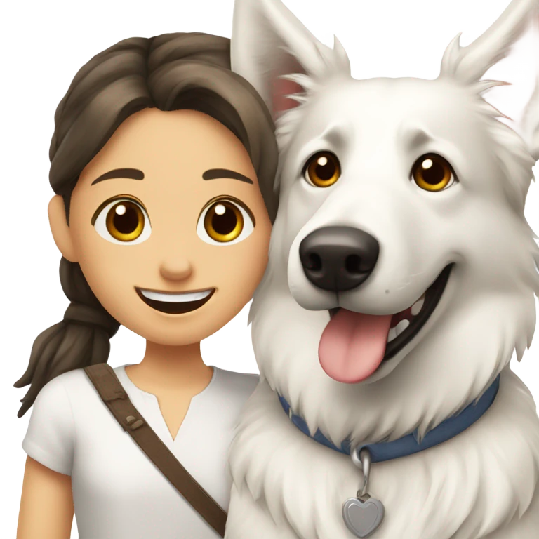 Happy white Swiss Shepherd  with brunette girl emoji