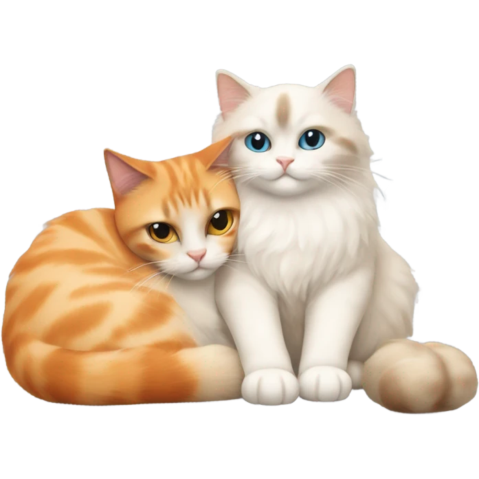 Ragdoll cat cuddles with orange cat emoji