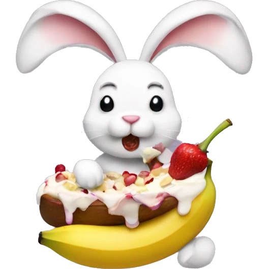 A bunny eating a banana split emoji