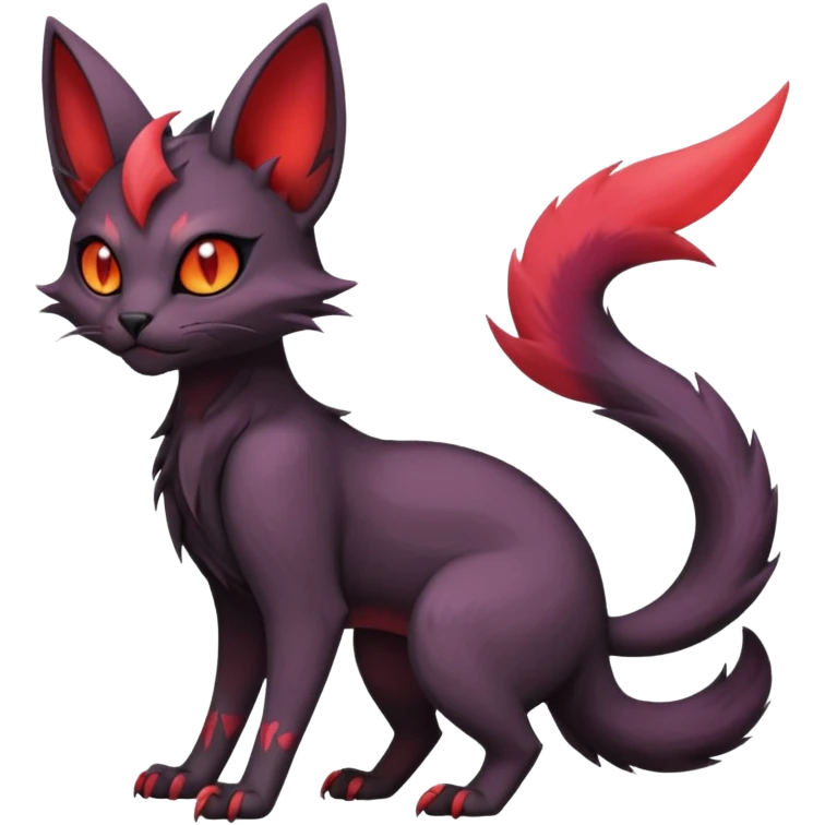 Black edgy cute Noivern-Noibat-Purloin-Torracat-Lykoi-Caracal-cat-Fakemon-fusion-hybrid-creature with an imp tail  emoji