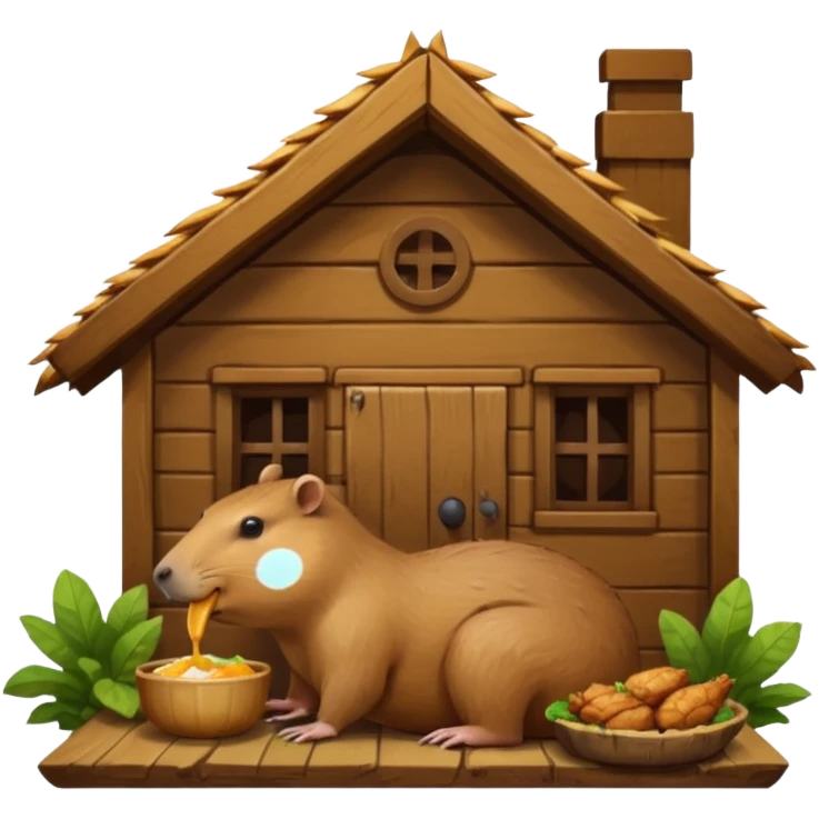 Capybara eating a chicken eating a crocodile on a house emoji