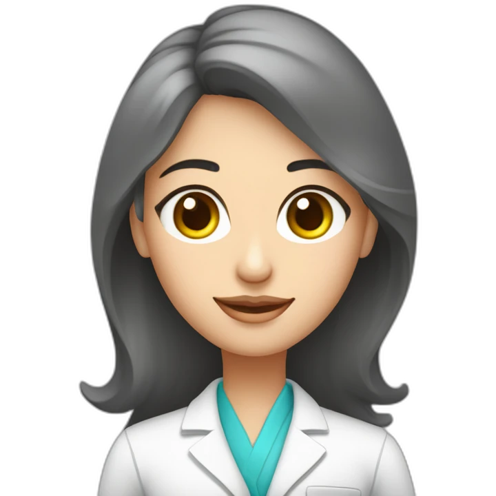 Crea un avatar de medio cuerpo de una nutricionista morena  con grandes ojos grises, rostro delgado, cabello largo, comienza por ahí y perfecciona el resultado. emoji