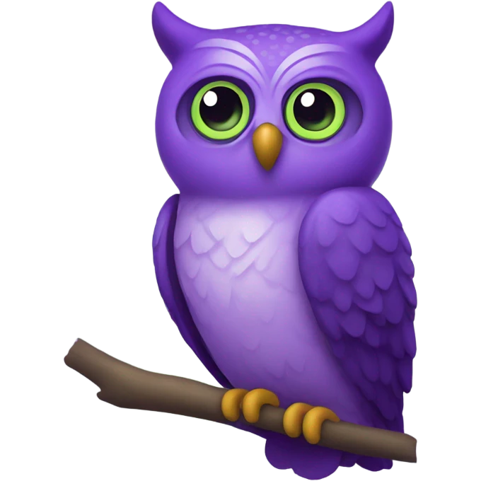 A purple and like green owl emoji