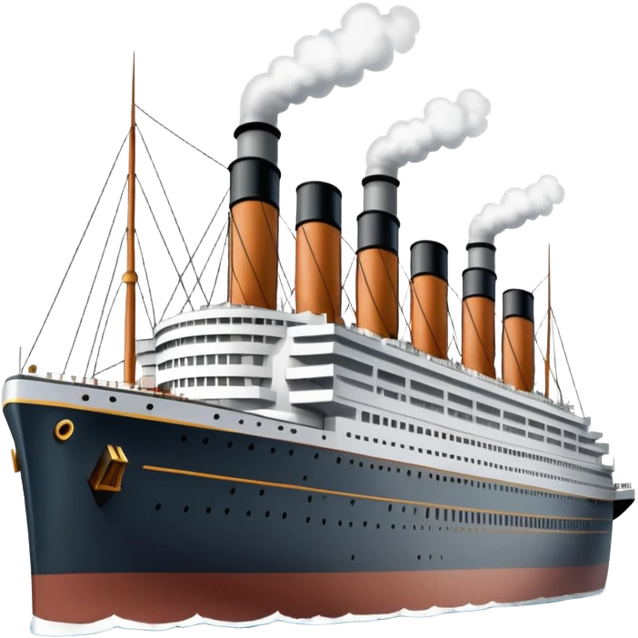 Illustrate the Titanic in daylight, showing its massive decks, smokestacks & grandeur. emoji