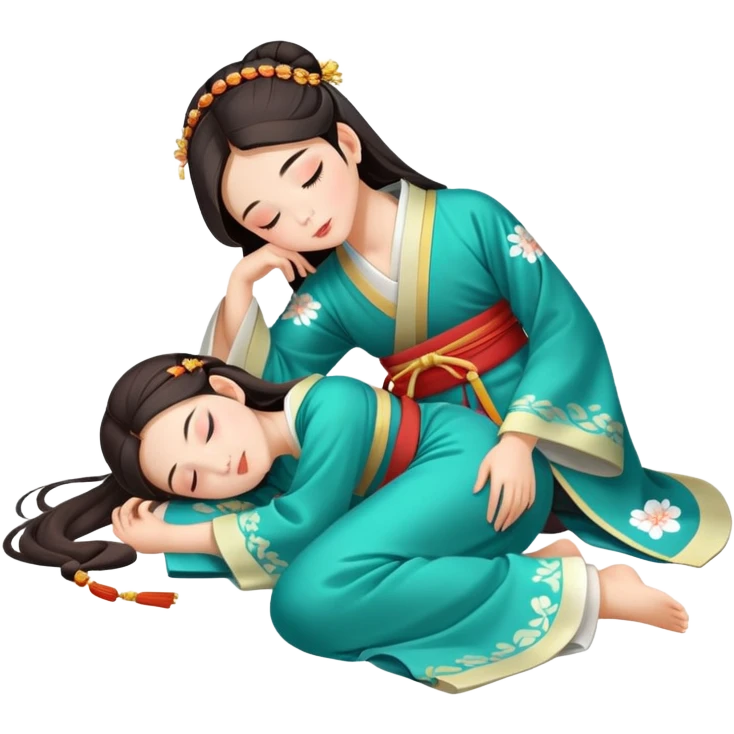Beautiful girl in Hanfu lying on the ground sleeping emoji
