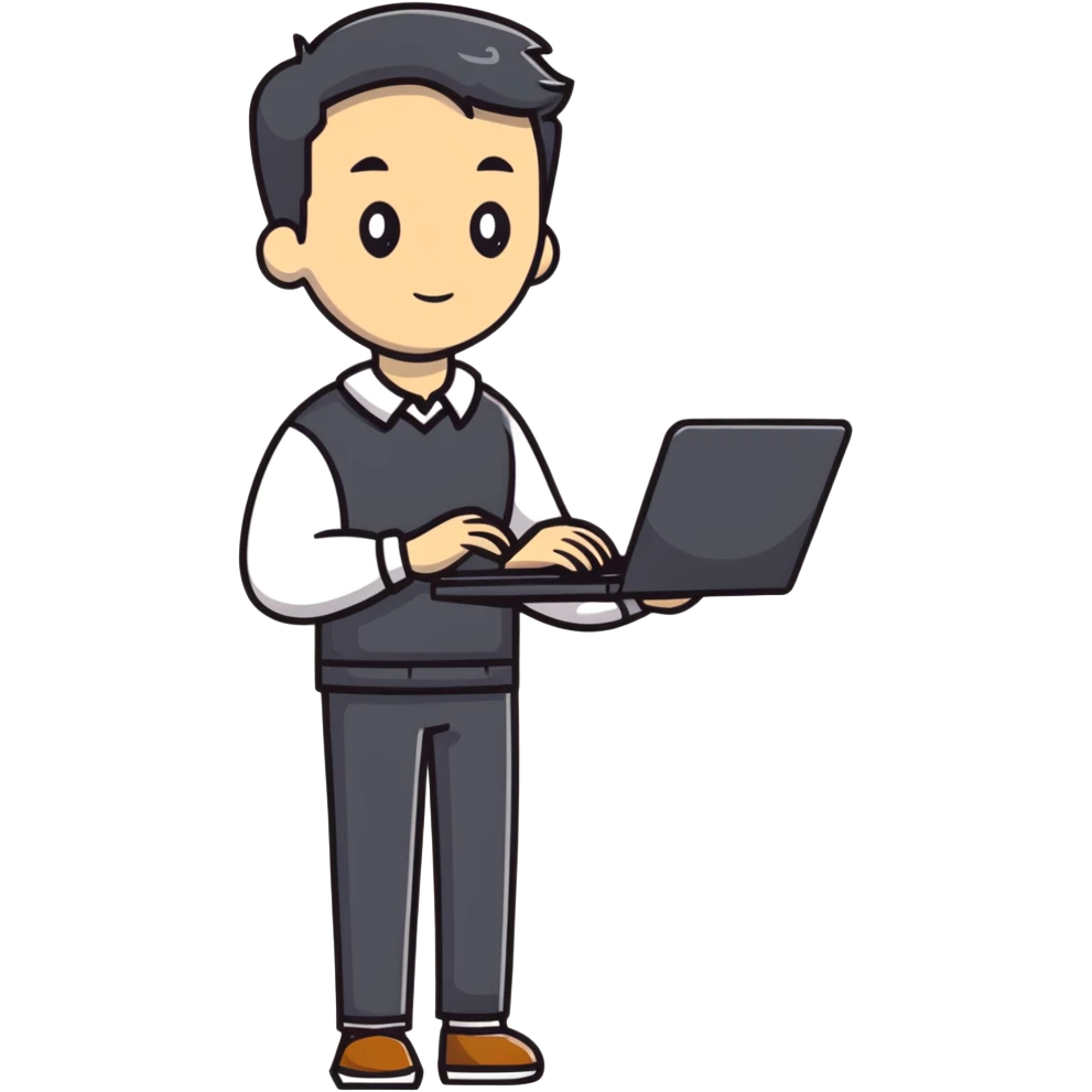 full body male teacher in casual clothes holding a laptop emoji