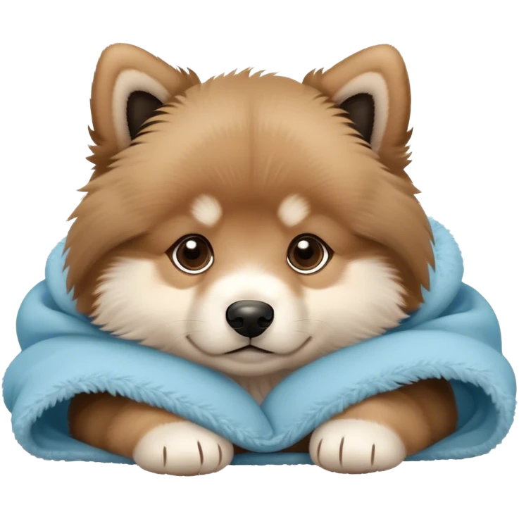 finnish lapphund puppy cozy in a light blue blanket emoji