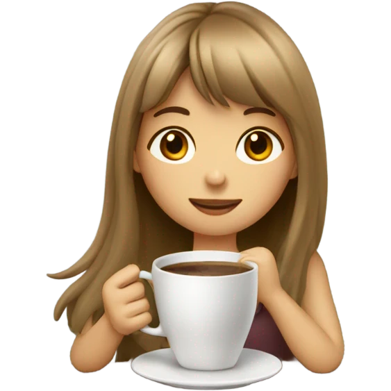 girl with long light brown hair and bangs drinking coffee emoji
