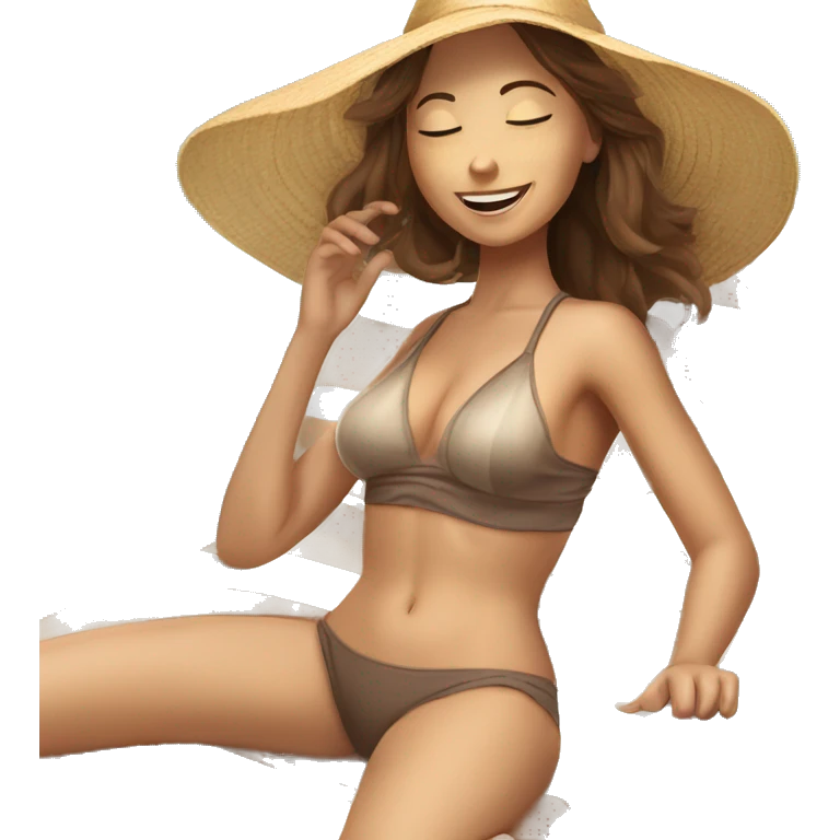 brown hair girl sun tanning on towel emoji