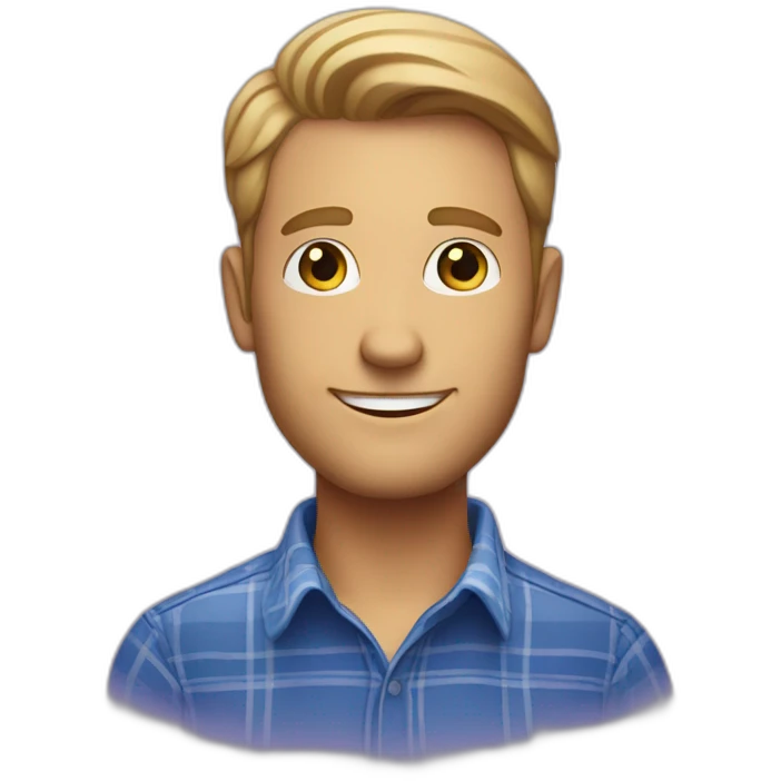 "Avatar of a white man with a light beard, wearing a blue plaid shirt, on a purple gradient." emoji