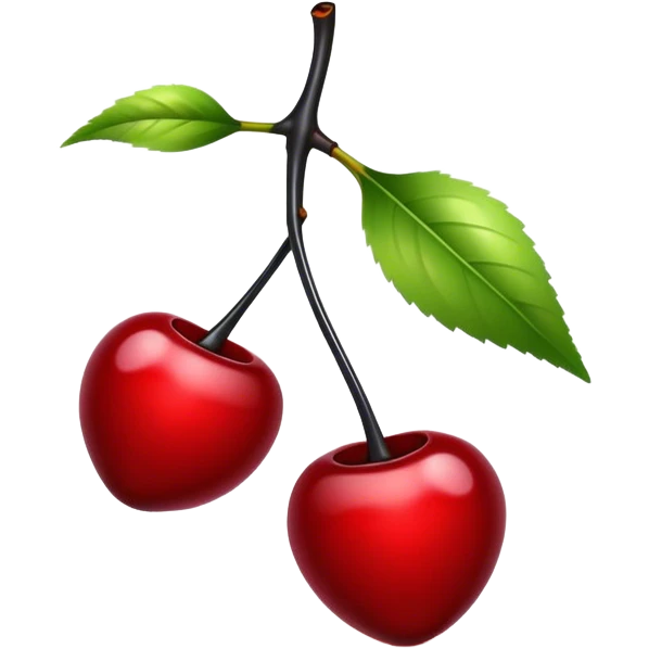 Jet black glossy cherries bright red stems  emoji