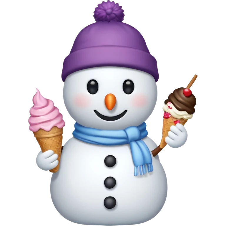 snowmen holding ice cream single snowmen with winter cap emoji