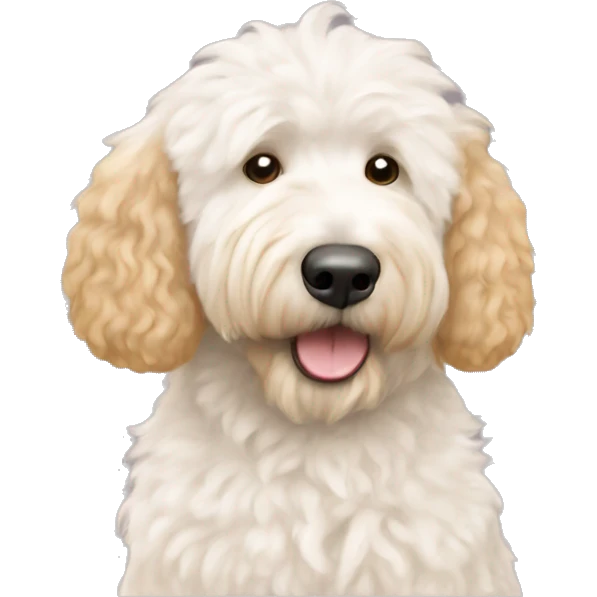 Golden doodle with white fluffy cat￼ emoji