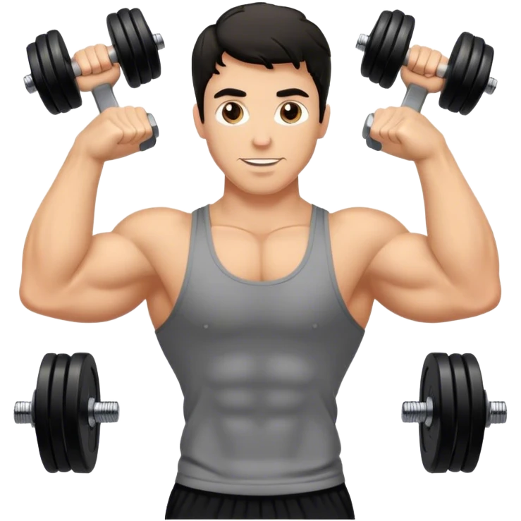 caucasian black haired wavy gym guy with dumbells emoji