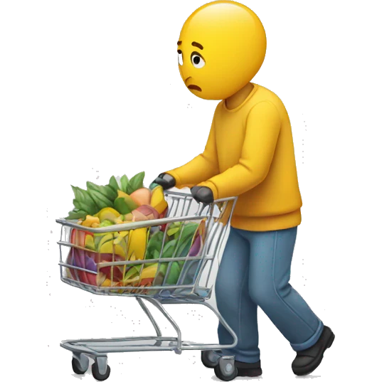 person looking sad, pushing a shopping cart with nothing in it emoji