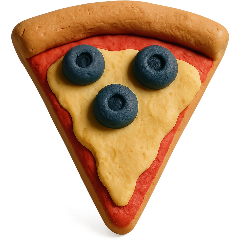 pizza slice with olives and a thick crust in claymation style emoji