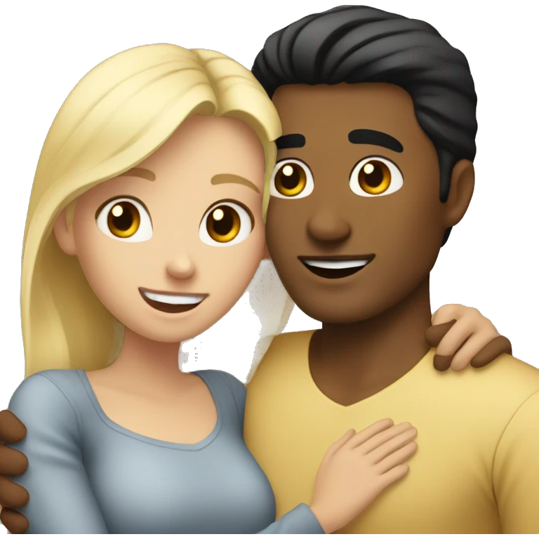 Blonde girl hugging tan man with black hair emoji