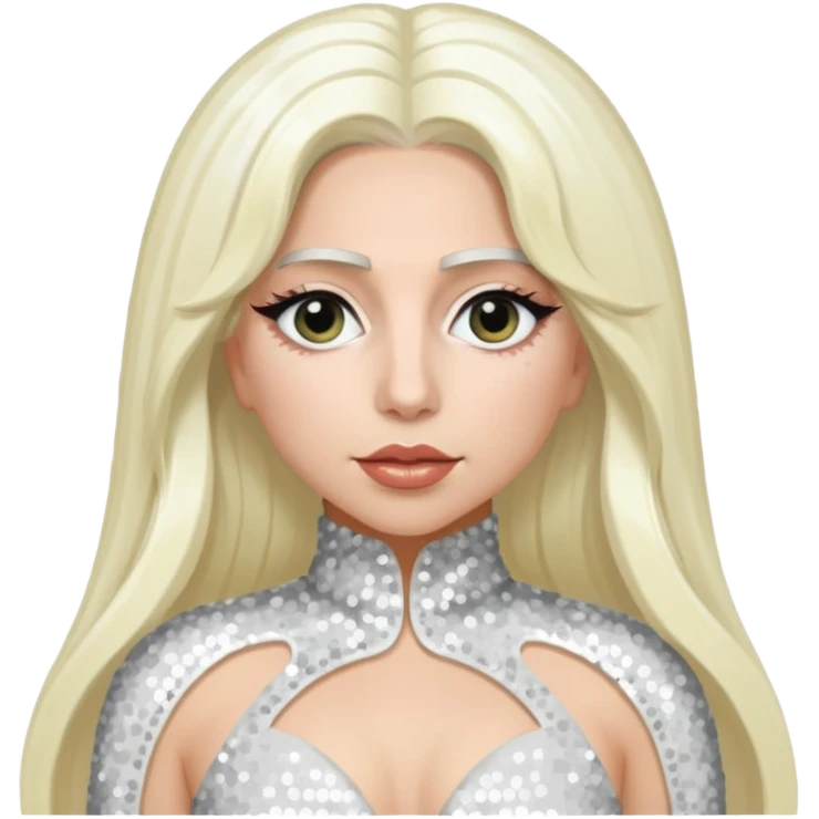 Lady Gaga with long platinum blonde hair, white sequin outfit emoji