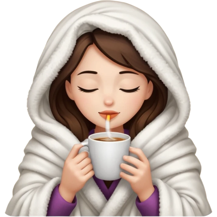 girl inside a blanket sipping coffee eyes closed emoji