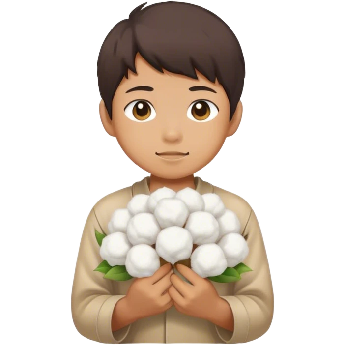 Japanese boy holding cotton emoji