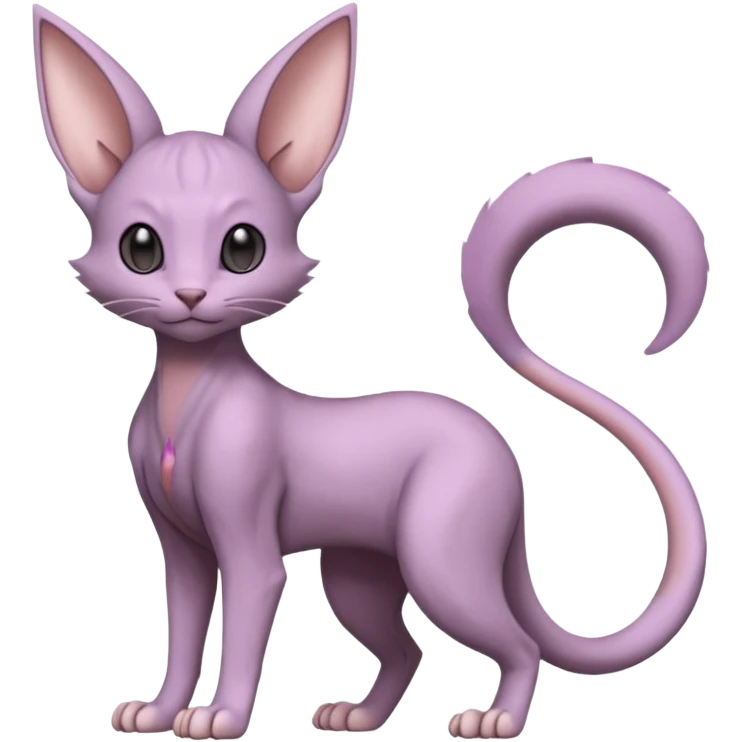 Pastel dull greyish anthropomorphic furry Mewtwo-Beerus-Minccino-Lykoi-Sphynx-hybrid-Fakémon-fusion-animal-ET-species-creature, full body  emoji