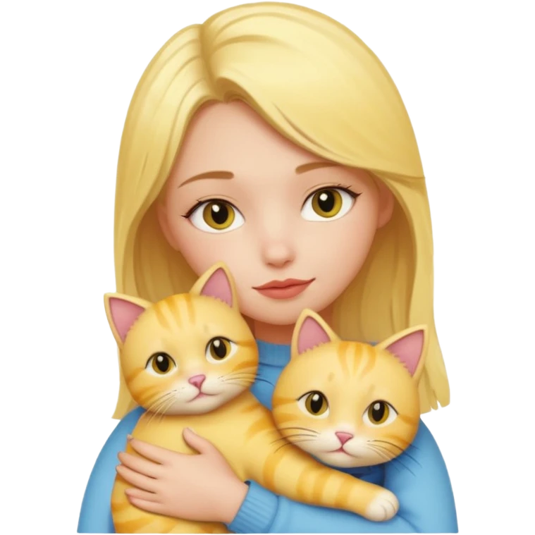 Sarışın elinde kedi olan ve hafif ruj ve rimel sürmüş sarı kedisine sarılan bir kız emoji