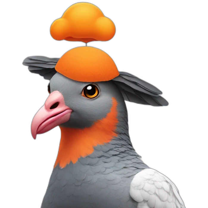 A pigeon on the head of an orange sheep  emoji