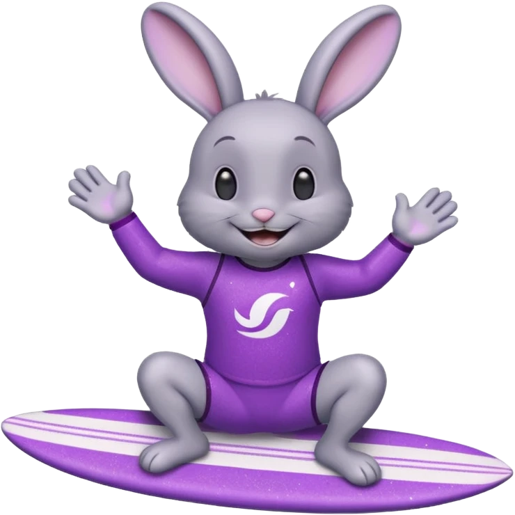 Glitter happy gray bunny purple cian surf emoji