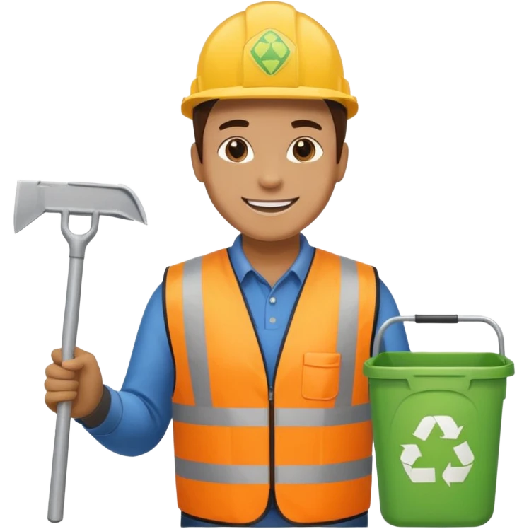 waste-management, safety vest, trash picker, cleaning up trash emoji