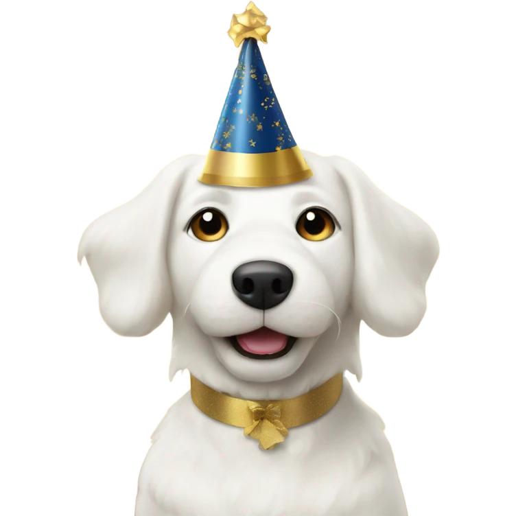 White dog celebrating New Year’s Eve emoji