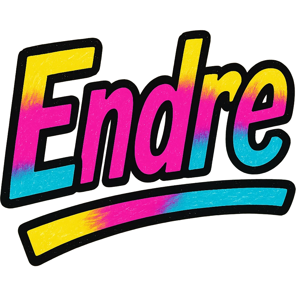 Endre name in modern colorful gradient font with dark outline, dynamic slanted or partial underline, transparent background, in the style of reference patterns emoji