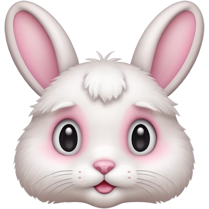 Cute emoji-style bunny with big round eyes, soft pastel colors, fluffy fur, small pink nose, simple clean design, centered, transparent background, 1:1 ratio. emoji