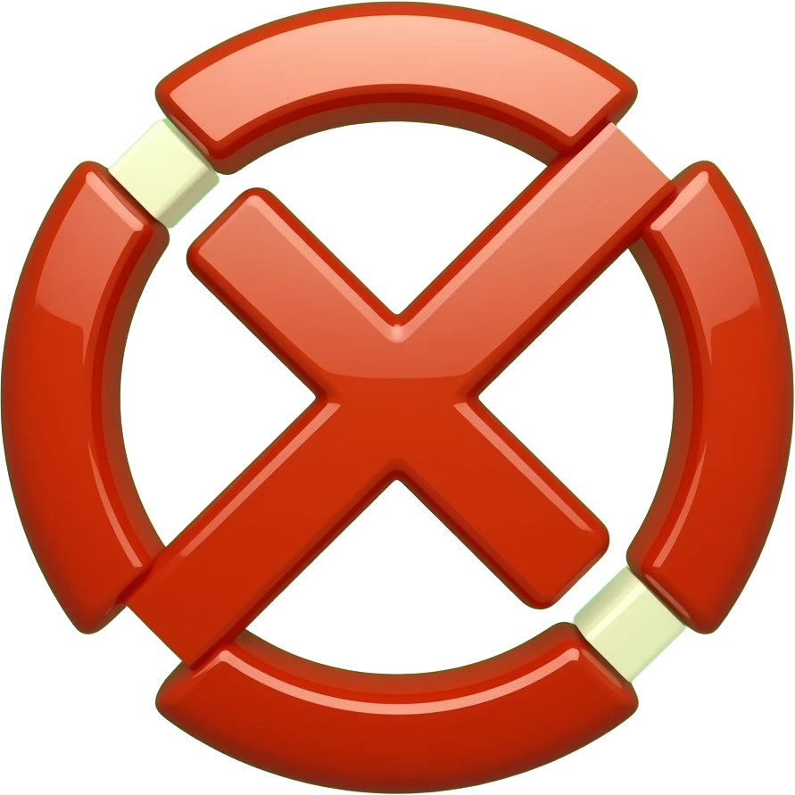 A bold red "X" error symbol, centered, flat design, thick lines, vibrant red color (#FF0000), clean edges, minimal style, high contrast, isolated on pure green background (#00FF00), no shadows, no text, no watermark, 1080x1920, high quality emoji