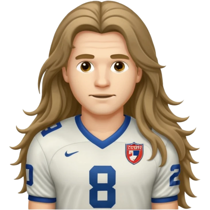 Long Haired Football Players, Footballer with flowing hair in jersey emoji