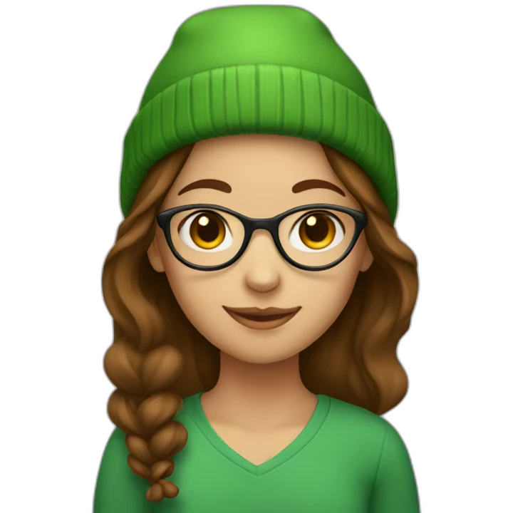 Girl with green hat brown hair and glasses emoji