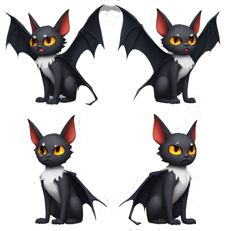 Anthro Black Cool Edgy Punk-Gothic Horned Bat-winged Litten-Bat-cat-Fakemon full body emoji
