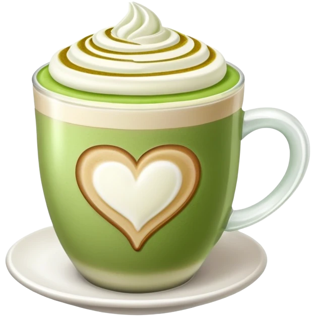 pistachio latte with heart foam art emoji