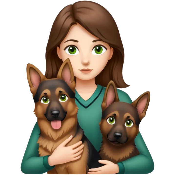 girl with long brown hair and green eyes holding a german shepherd  emoji