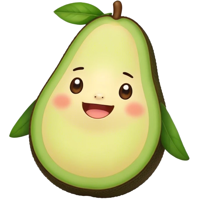 Cute Kawaii Avocado, round and cuddly, soft green with a tiny brown pit, blushing cheeks, a joyful smile, tiny arms outstretched, a warm and healthy glow! emoji