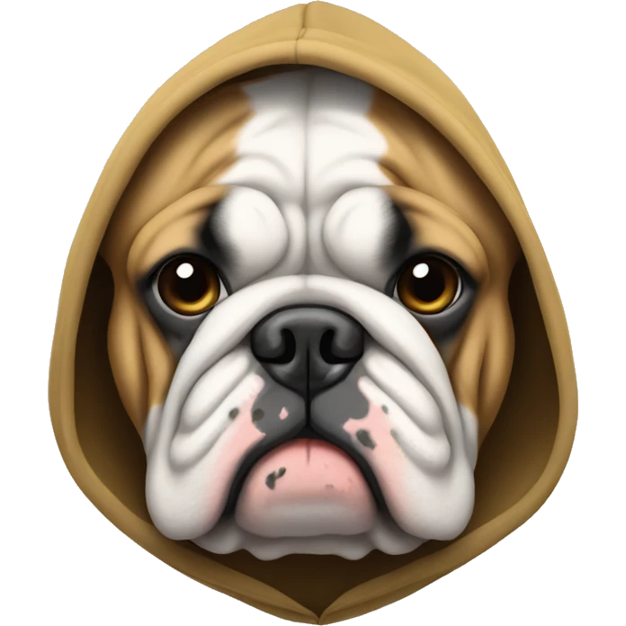 English bulldog wearing a hoodie emoji